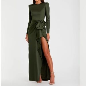 Mac Duggal Satin Long Sleeve Structured Bow Draped Gown - Reemoly